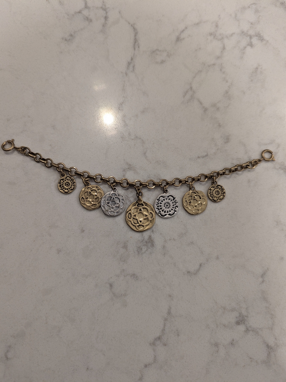 Gold and Silver Disc Charm Bracelet - Women Jewelry